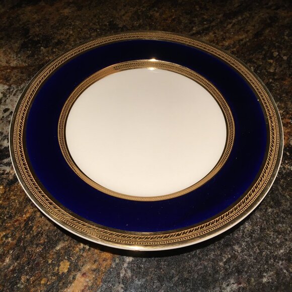Vintage English CROWN DUCAL Cobalt and Gold Trim Dessert Plate # 2 - Picture 3 of 7